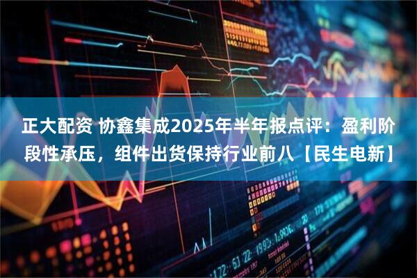 正大配资 协鑫集成2025年半年报点评：盈利阶段性承压，组件出货保持行业前八【民生电新】